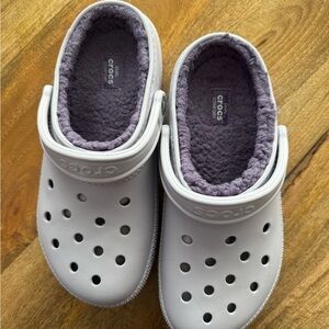 CROCS Gray Mules with Fuzzy Lining and Perforations